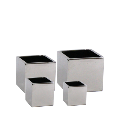 Silver Ceramic Cube Vase