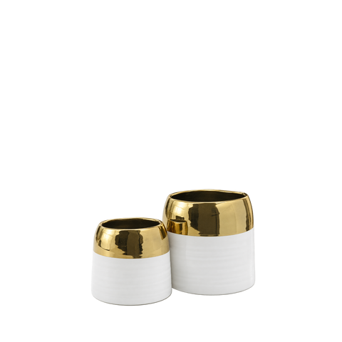 White Ceramic Pot with Gold Rim