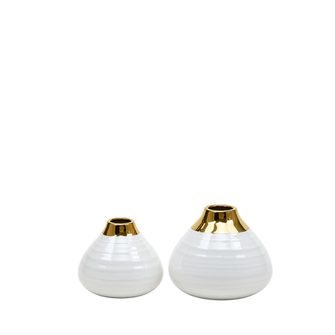 White Round Bud Vase with Gold Rim