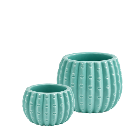 Teal Ceramic Cactus Pot