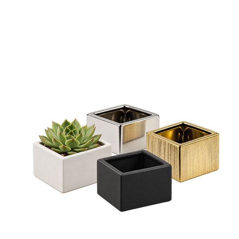 Short Square Ceramic Block Vase - 4"H